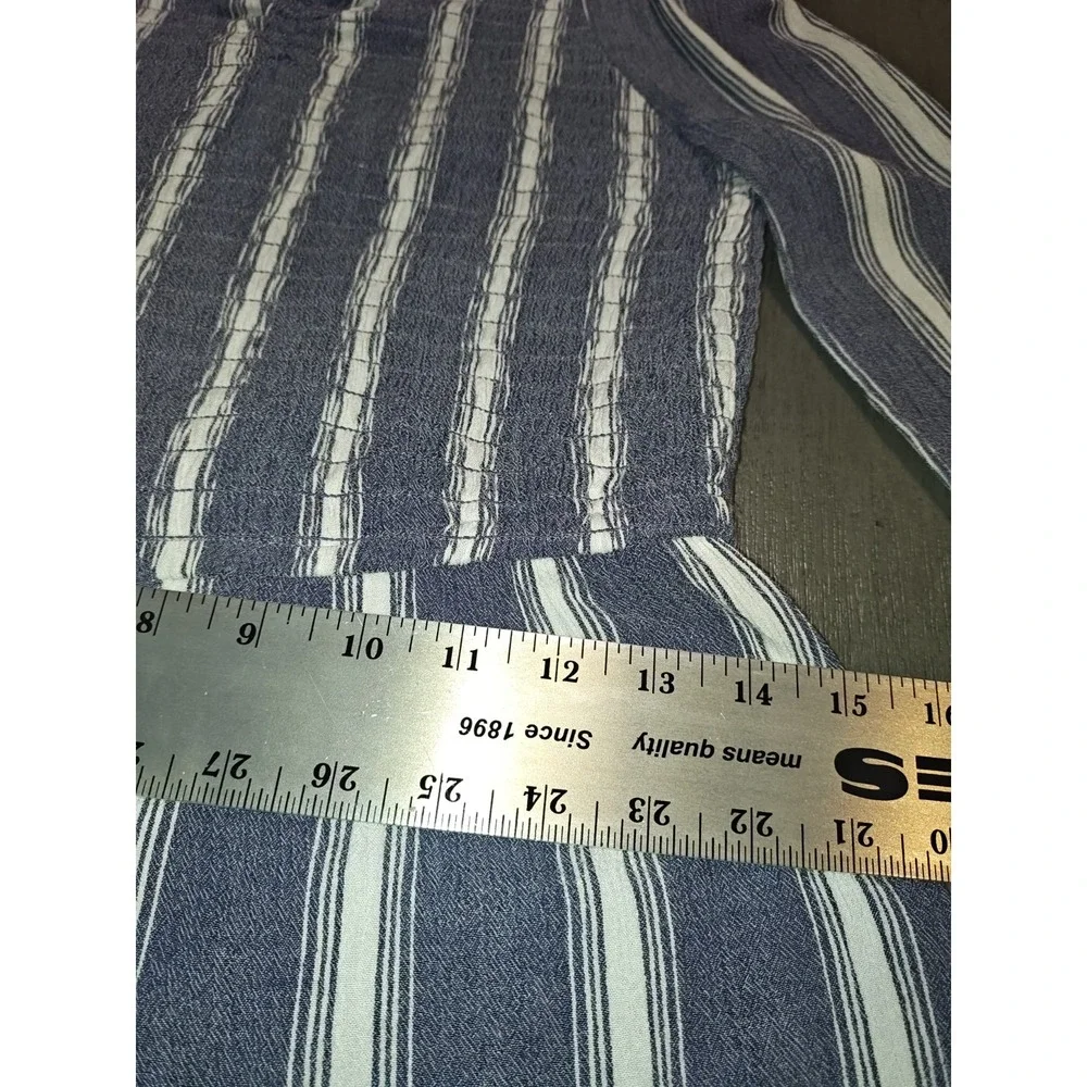 Justice Girls Size 14 Blue White Striped Long Sleeve Romper Smocked Bodice...
